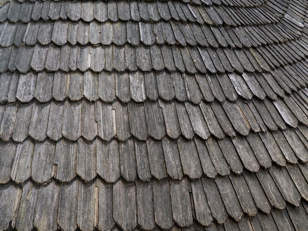 Old wood shingle roof with rough surface