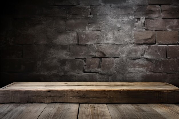 Old Wood Table with Rustic Background A Dark Room Scene Featuring an Abraded Wooden Table