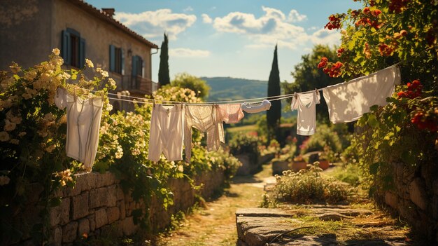 Foto vecchio balcone in legno con fiori bianchi