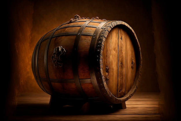 Old wooden barrel on a brown background