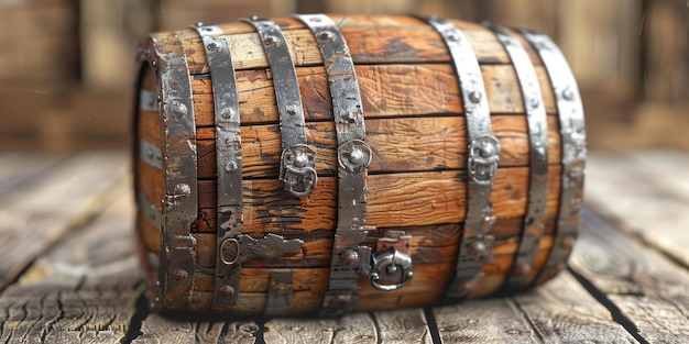 Photo old wooden barrel with metal hoops