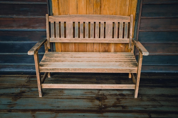 Old wooden bench in the wooden house, cinematic tone
filter