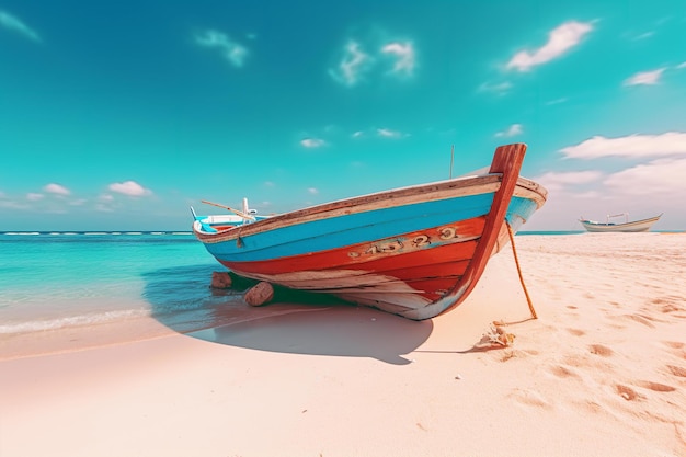 Photo old wooden boat at the sand beach summer background