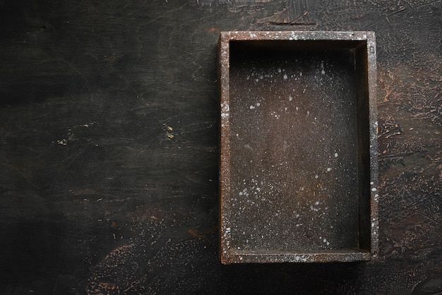 Old Wooden box on Wooden background Top view Free copy space