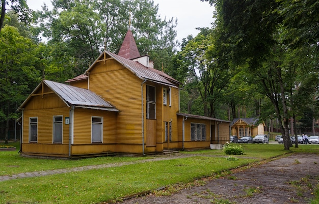 Old wooden buildings on the streets 