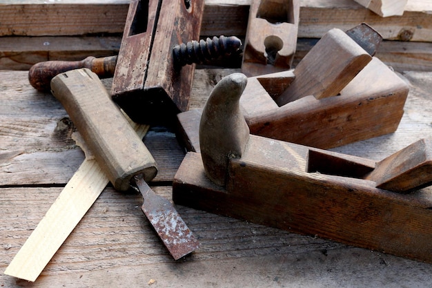 Old wooden carpenter's tools