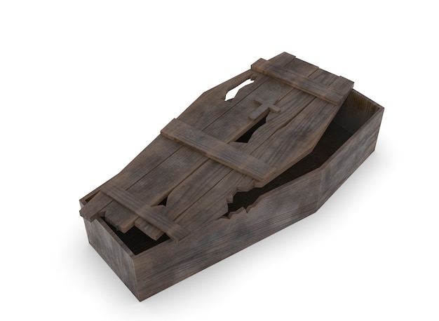 Old wooden coffin on the white background