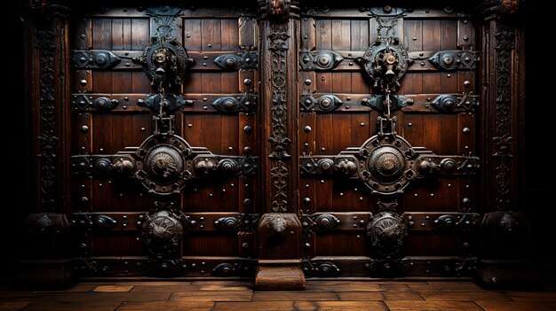 Photo old wooden door in the church