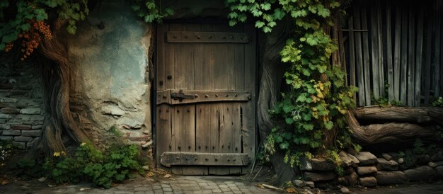 Foto vecchia porta di legno in un villaggio rurale