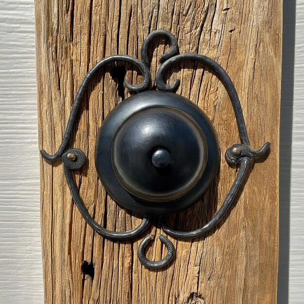 Photo old wooden door with a black metal handle