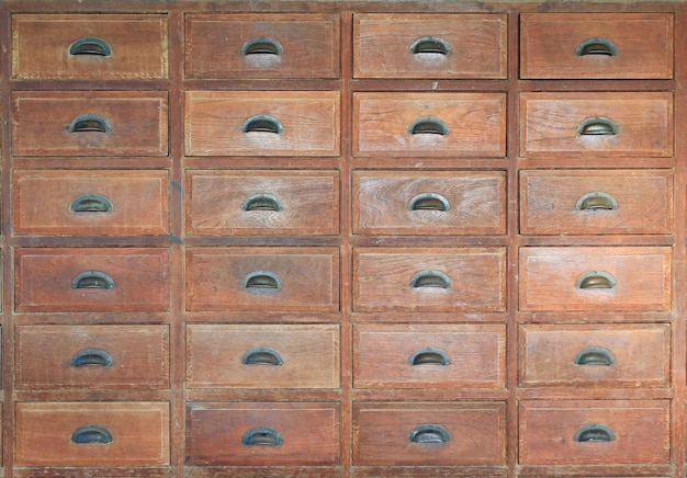 Old wooden drawer - front view.