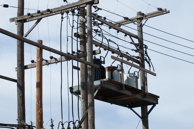 Old wooden electric pole.