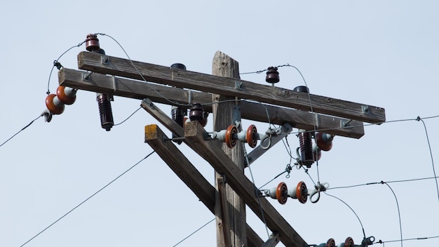 Old wooden electric pole.