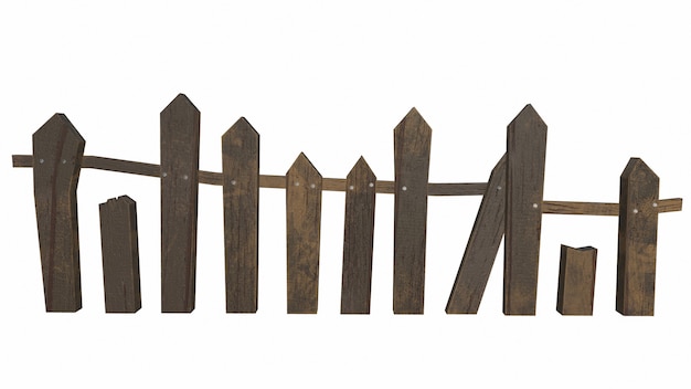 Old wooden fence on a white background