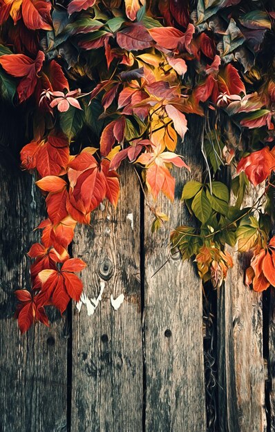 Old wooden fence with autumn leaves Illustration