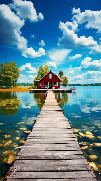 An Old Wooden Pier in a Small Lake