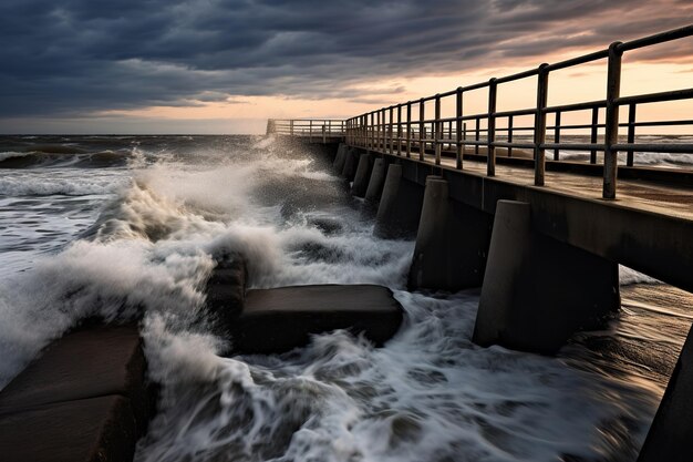 old wooden pier surrounded by sea waves