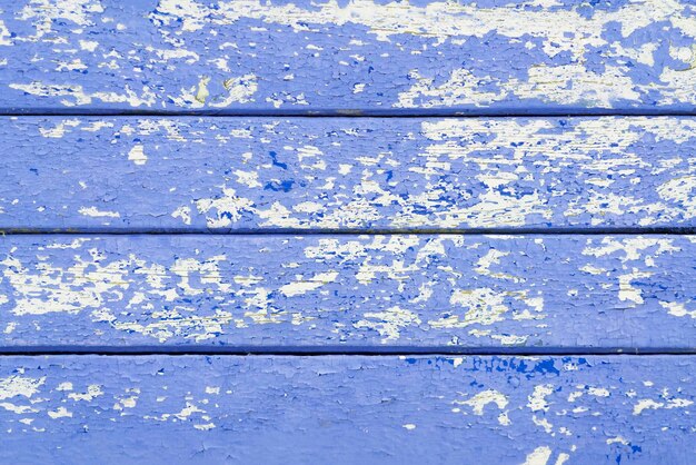 Old wooden planks with cracked blue paint