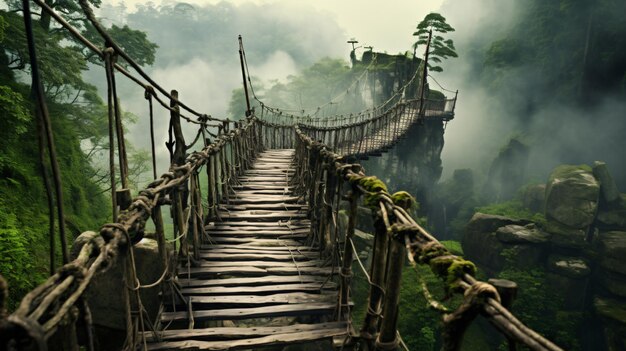 Photo old wooden suspended bridge