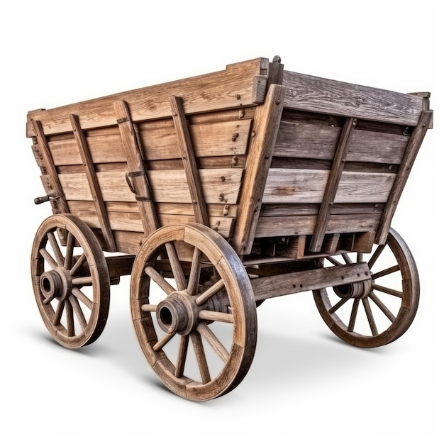 An old wooden wagon on white background
