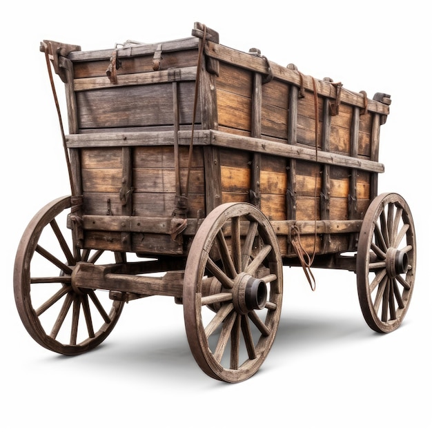 An old wooden wagon on white background