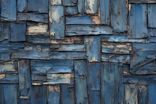 Old wooden wall with blue paint Background and texture for design