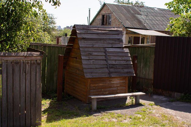 Old wooden well in the village