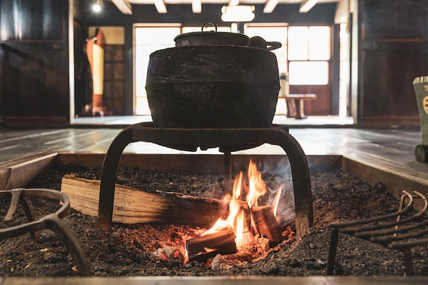 Photo old woodfire cooking japan