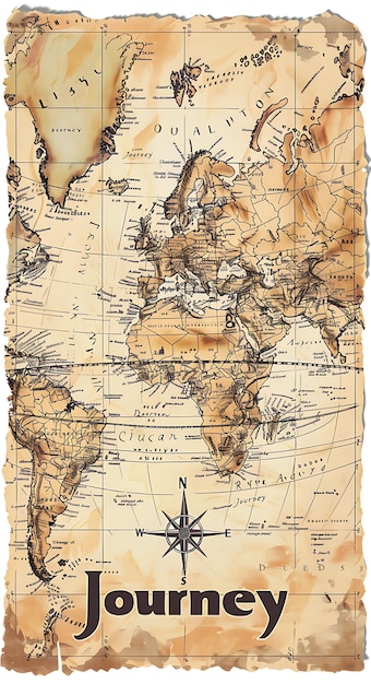 Фото Старая карта мира открытка с компасом пограничное путешествие в v иллюстрация винтажная открытка декоративная