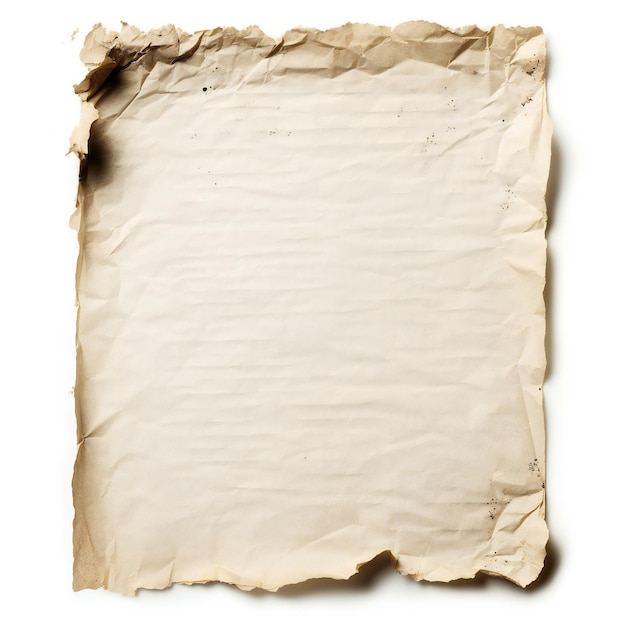 Old wrinkled empty paper on white background