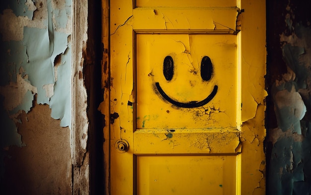 Photo old yellow door with a smiley face