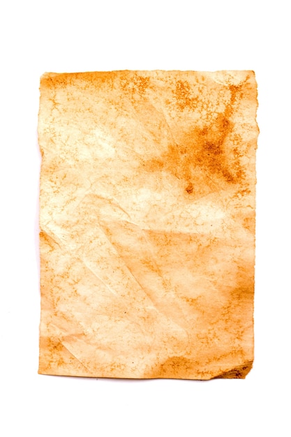 Old yellowed paper isolated on white background