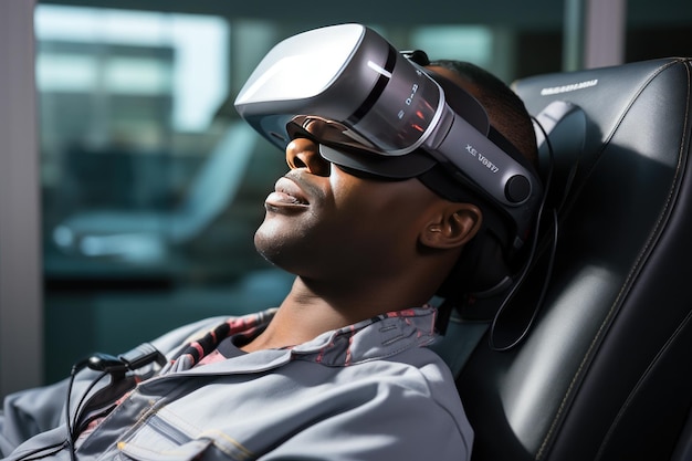 Older african man patients wearing vr headset innovation medical technology generate with ai