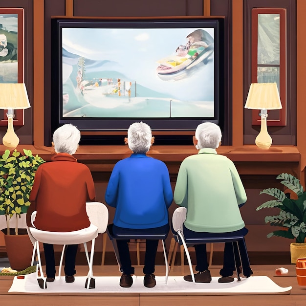 older age person watching tv togheter