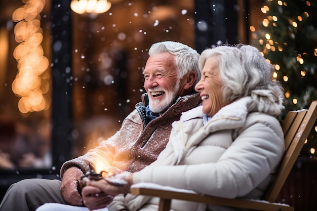 Older couple enjoying the snow during the winter holidays AI Generated