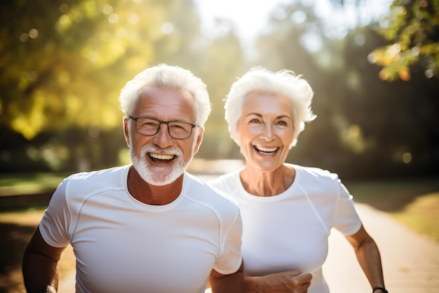 Older Couple Jogging Together in the Park