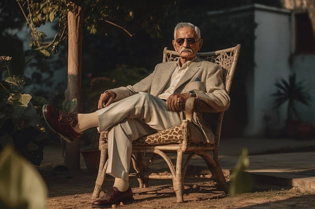 An older gentleman relaxing outdoors in a chair
