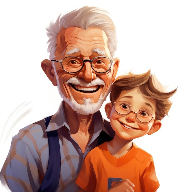 Фото Пожилой мужчина и мальчик в очках