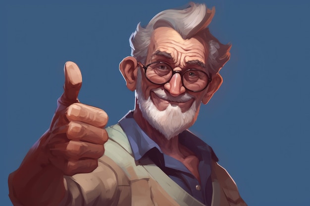 The older man giving a thumbs up