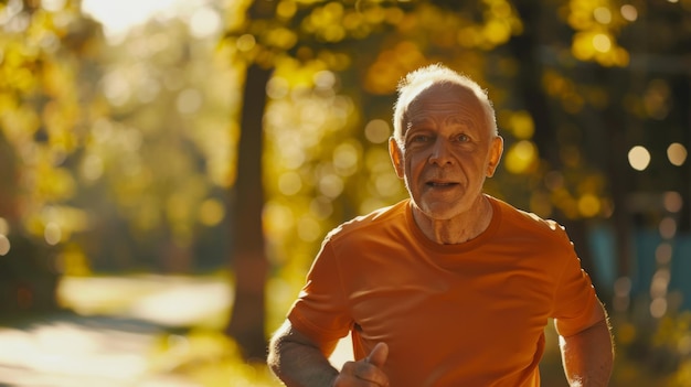 Older man jogging in park