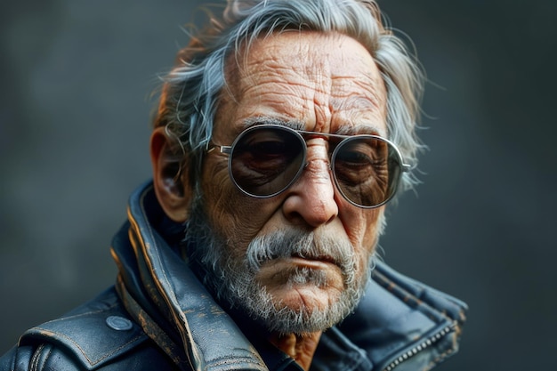 Older Man in Sunglasses and Leather Jacket