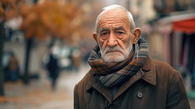 Photo an older man walks through a deserted street miles away from anyone else