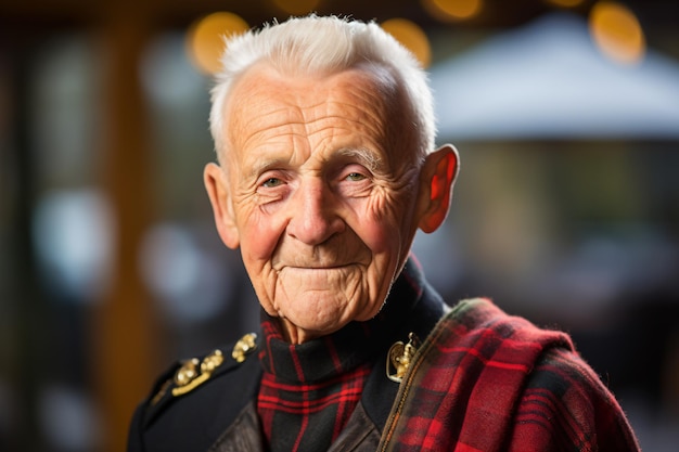 Photo an older man wearing a red and black jacket