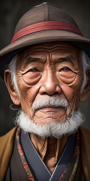 あごひげと口ひげを生やした年配の男性がカメラを見つめています。