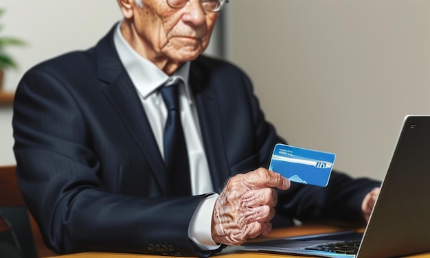 an older man with a credit card in his hands