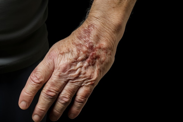 an older mans hand with a rash on it