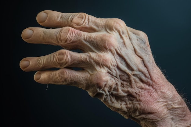 an older mans hand with wrinkled skin