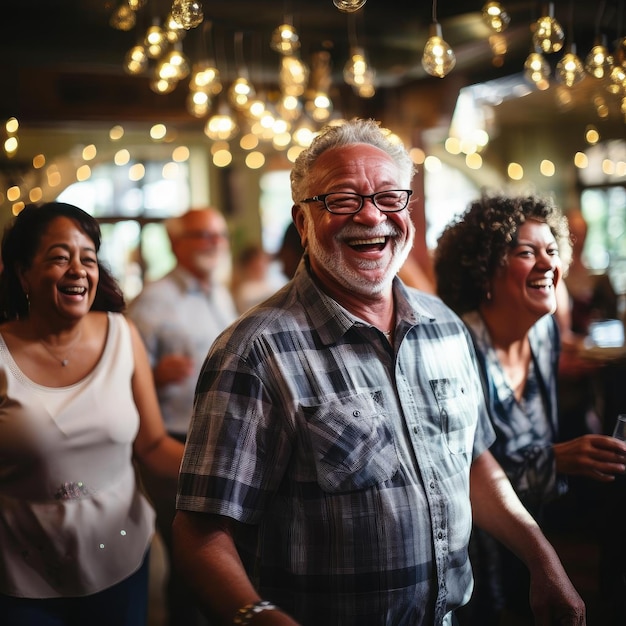 Older people laughing and dancing together
