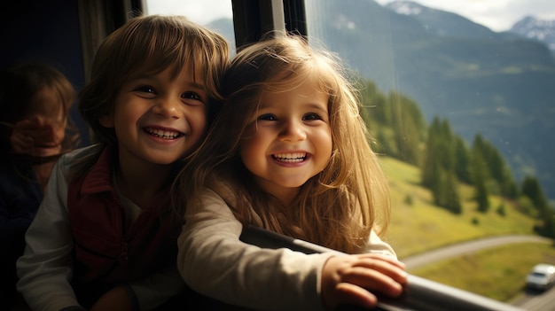 姉と弟は幸せそうに微笑んでいた 車窓を見ると山が見えた