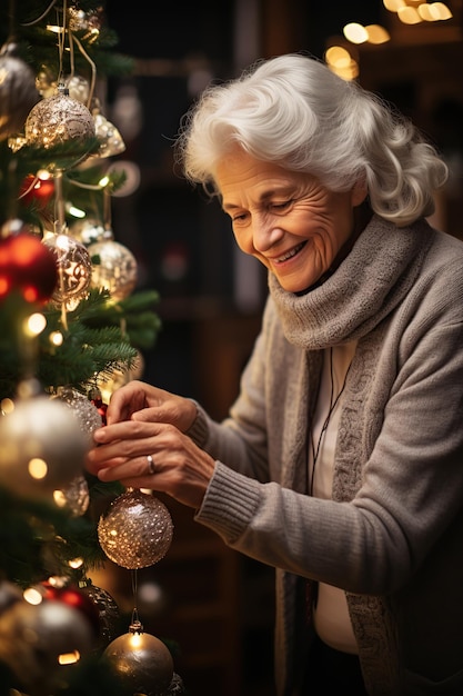 Older woman decorating for Christmas Generative AI